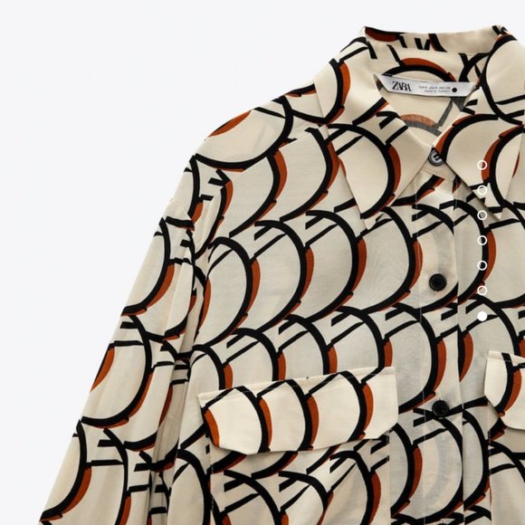 ZARA pocket print blouse button-down shirt - Picture 2 of 3